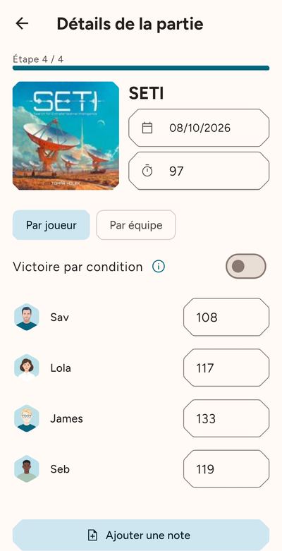 La saisie des scores d'une partie
