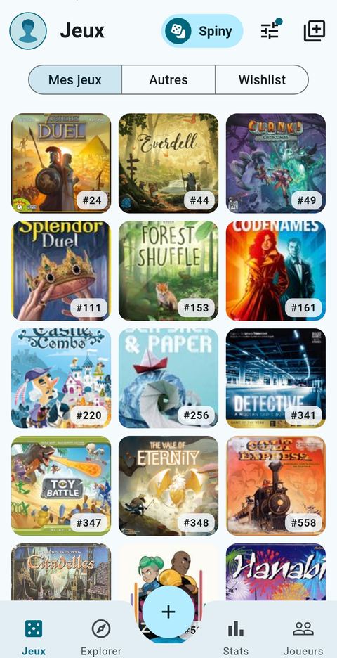 Capture d'écran de l'application Dicea montrant une ludothèque de jeux de société
